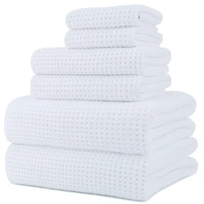 Immagine prodotto di Set di 6 asciugamani da bagno in microfibra ad asciugatura rapida, motivo waffle, 430 GSM