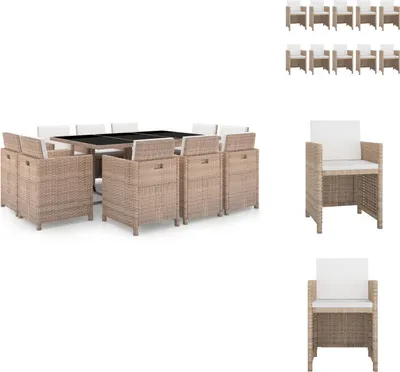 Image de vidaXL Ensemble de jardin 11 pièces avec coussins Poly Rotin Beige - Ensemble de meubles de jardin