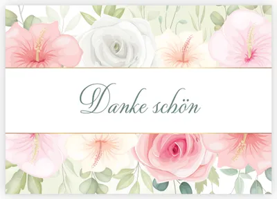 Produktbild von 4x Zarte Dankeskarte mit wunderschönen Blüten um sich mit Stil zu bedanken: Danke schön