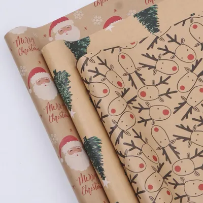 Produktbild von Geschenkpapier Kraft-Papier 3 Rollen 43 cm x 3 m Weihnachten Geburtstag