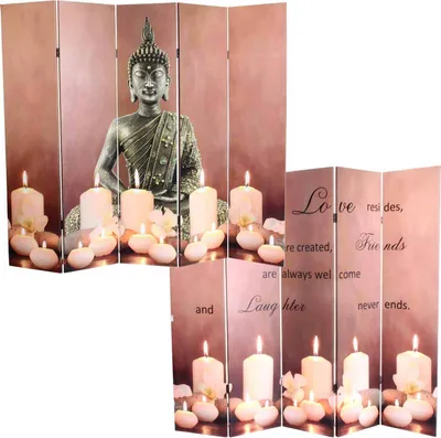 Produktbild von LED-Paravent Buddha, Trennwand Raumteiler, Timer netzbetrieben 180x200cm 15 LEDs