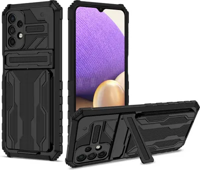 Produktbild von Galaxy A32 5G Hülle, Hybrid Robust Schutz Stoßfest Schutzhülle mit Kartenhalter Ständer für Samsung Galaxy A32 5G Schwarz