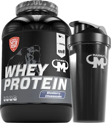 Produktbild von Mammut Nutrition - Whey Protein 3000 g Dose - 120 Portionen Eiweiß + GRATIS Protein Shaker, Geschmack: Blueberry Cheesecake