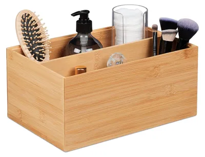 Bambus-Aufbewahrungsbox, stapelbar, 2 Fächer, 14x30x20 cm, natur