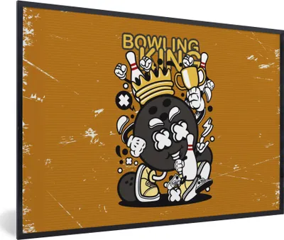 Produktbild von MuchoWow® MuchoWow® Gerahmtes Poster Vintage - Bowling - König 30x20 cm - Poster mit zchwarzem Bilderrahmen - Kunstdruck - Bild-Poster
