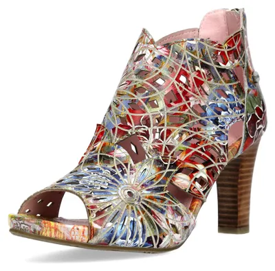 Produktbild von Laura Vita Damen Sandalette Leder Schaft Muster floral Peeptoe Cutout Albane 048, Größe:41 EU, Farbe:Rot
