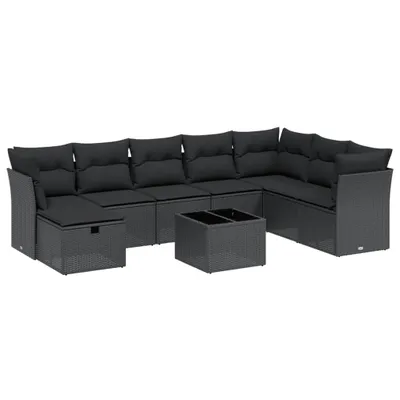 Produktbild von vidaXL 9-tlg. Garten-Sofagarnitur mit Kissen Schwarz Poly Rattan