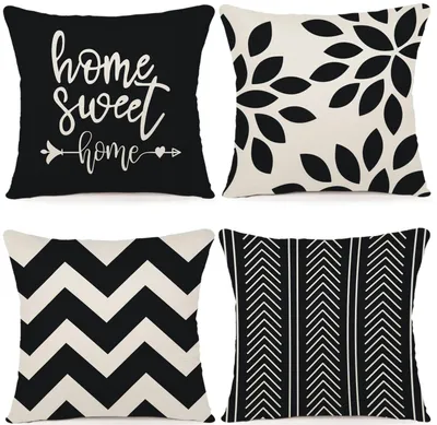 Produktbild von 4er-Set Leinenkissenbezüge, 50 x 50 cm, Dekokissen für Schlafzimmer, Sofa, Stuhl, Bett, Garten, schwarz