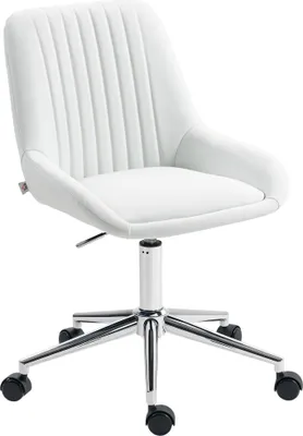 Produktbild von HOMCOM Bürostuhl ohne Armlehnen, ergonomischer Bürostuhl mit verstellbarer Höhe und 360°-Drehfunktion, Kunstleder und Silikon, für Schlafzimmer und Homeoffice, Weiß