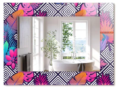 Produktbild von Farbige tropische Blätter – Rechteckiger Spiegel mit Druck 80x60 cm – Modern - Dekorativ für die Wand