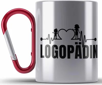 Produktbild von Trendation - Logopädin Herzschlag Edelstahl Tasse Karabiner Geschenk Logopädie Logopäde (Rot)