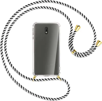 Produktbild von Handykette Backcover-Schutzhülle mit Band (Metall goldfarben) für Nokia 3 - schwarz/weiß gestreift