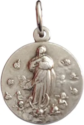 Imagen del producto de Soporte para medalla de la Virgen, fabricado en latón, sin incrustaciones de piedras, joya de inspiración religiosa