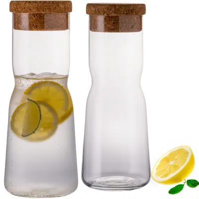 Produktbild von IMPERIAL glass Glaskaraffe 1L – Wasserkaraffe aus Crystalline Glas mit Korkdeckel – X-Form Set 2 Stück Spülmaschinenfest