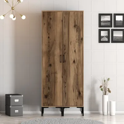 Produktbild von Skye Decor, Hochwertiger Kleiderschrank, Walnuss, 80 x 201,4 x 47,5 cm | 100% melaminbeschichtete Spanplatte, 18 mm dick | Ideal für traditionelle und industrielle Wohnräume.
