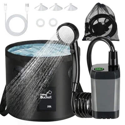 Produktbild von Campingdusche Outdoordusche Akku-Dusche - 6000 mAh - Digitales Display - Mit Pumpe - Tragbar für Camping, Festival und Garten