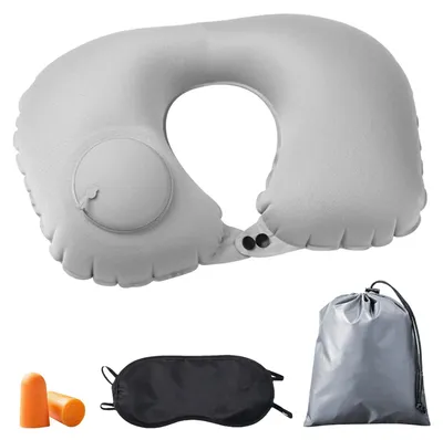 Immagine prodotto di Cuscino cervicale autogonfiabile, grigio, formato da viaggio, ideale per i viaggi