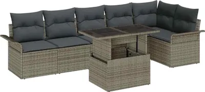 Obrázek produktu pro Sada zahradních pohovek s polštářem 7 pcs Šedá Poly ratan