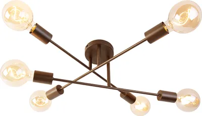 Produktbild von QAZQA - Industrie I Vintage I Industrie I Vintage I Deckenleuchte I Deckenlampe I Lampe I Leuchte dunkelbronze 6-flammig – Sydney I Wohnzimmer I Schlafzimmer - Stahl Länglich - LED geeignet E27