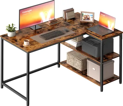 Produktbild von VASAGLE Schreibtisch mit Stauraum, L-Form Computertisch, höhenverstellbare Ablage, Büro, 110 x 80 cm, braun