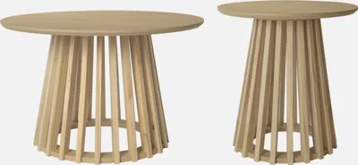 Two wooden side tables of different sizes against a white background.