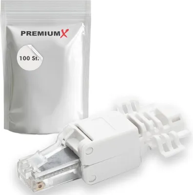 Produktbild von 100x PremiumX CAT 6A Netzwerkstecker CAT6 CAT7 CAT7A RJ45 werkzeuglos LAN PC Ethernet