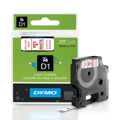 Zdjęcie produktu dla DYMO D1 - Standard Etykiety - Czerwony na białym - 9mm x 7m, Czerwony na białym, Poliester, Belgia, -18 - 90 °C, DYMO, LabelManager, LabelWriter 450 DUO
