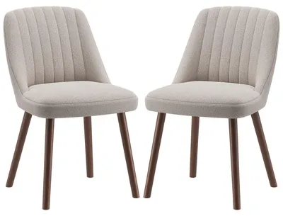 Produktbild von 2er-Set Esszimmerstühle, moderne Küchenstühle mit muschelförmiger Rückenlehne, weichem Stoff und Massivholzbeinen, skandinavischer Stil für Esszimmer, Wohnzimmer oder Restaurant, Khaki