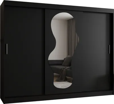 Produktbild von MEBLE KRYSPOL ULTRA 250 Kleiderschrank mit drei Schiebetüren für Schlafzimmer – moderner Aufbewahrungsschrank mit Kleiderstange und Regalen – 250x200x62cm - Mattschwarz