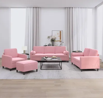 Imagen del producto de Maison Exclusive: Juego de sofá de 4 piezas con cojines, tapizado en terciopelo rosa
