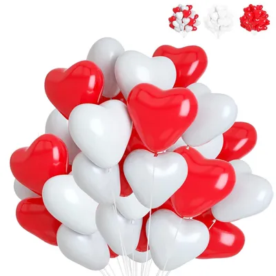 Herzballons 50 Stück, rot/weiß, 30,5 cm, Latex, für Partydekoration