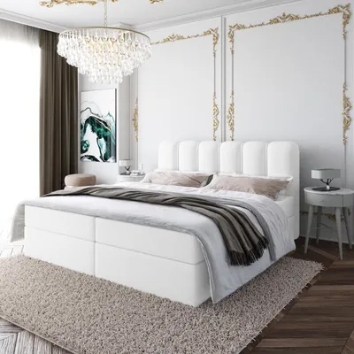 Produktbild von Boxspringbett NANDO ohne Topper Bett mit Bettkästen Polsterbett, Bettgestell, Doppelbett, Stauraum, Schlafzimmer (160x200, Weiß - Fredo 25)