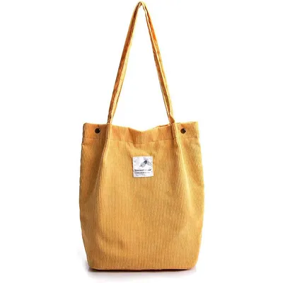 Produktbild von MODFU Damen Cord Shopper Tasche in Braun, Große Umhängetasche, Schultertasche, Handtasche, Tragetasche - Gelb