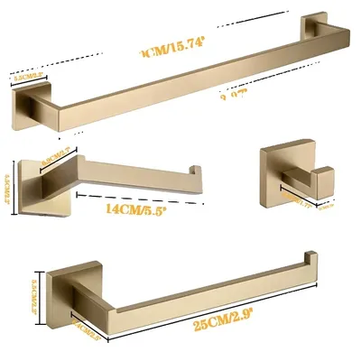 Produktbild von Badezimmer-Hardware-Set, Wandmontierte Halter, Robuste Metallkonstruktion, set-gold