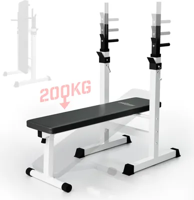 Produktbild von Physionics® Multifunktion Hantelbank - mit zwei Ablagen + Dip-Griffen, Klappbar & Höhenverstellbar, Gesamtbelastung: 200 kg - Trainingsbank