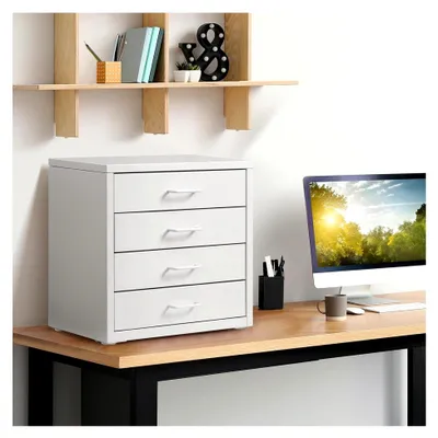 Produktbild von Schreibtisch-Aktenschrank mit 4 Schubladen, Organizer für A4-Dokumente, Metall-Aufbewahrung für das Home-Office, Weiß
