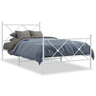 Imagen del producto de Estructura de cama con cabecero y piecero de metal, color blanco, 107x203 cm