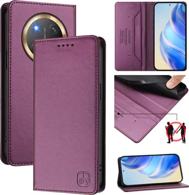 Produktbild von Lederhülle für Honor X9C/Magic7 Lite/Honor X60 Pro Hülle Flip Brieftasche Kartenfächern Ständer Schutzhülle Lila