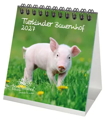 Produktbild von Tierkinder Bauernhof Tischkalender 10x10cm für 2027 verschiedene Tiere auf dem Bauernhof - Seelenzauber