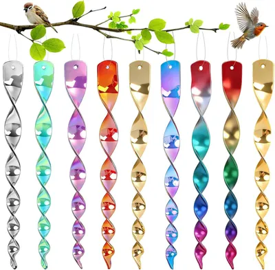 Imagen del producto de Juego de 9 espirales reflectantes para repeler aves, de 30 cm, color nacarado, ideales para jardines y campamentos