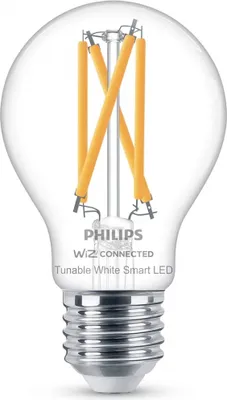 Produktbild von Philips Smarte LED-Filament-Lampe A60, E27-Sockel, 806 lm, Intelligentes Leuchtmittel, Wi-Fi/Bluetooth, Transparent, Wi-Fi 4 (802.11n), 802.11b, 802.11g, LED, E27