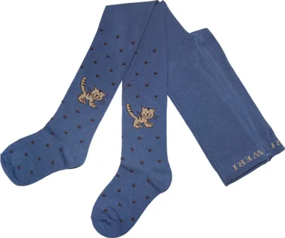 Produktbild von Kinderstrumpfhosen für Mädchen aus Baumwolle Katzen Spuren Jeans Größe 92-98