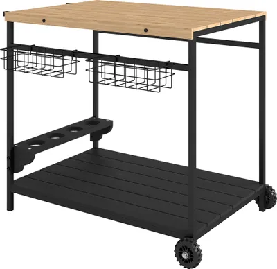 Produktbild von Servierwagen, Küchenwagen, 2 Etagen, 4 Flaschenhalter, In/Outdoor, Natur/Schwarz