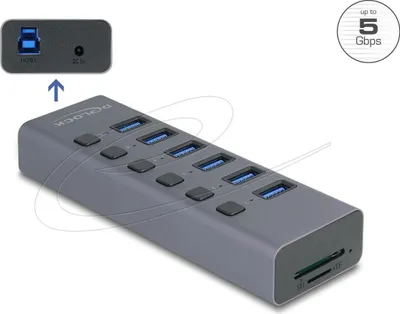 Produktbild von DELOCK Externer USB 5Gbps 6 Port Hub mit Schalter & Micro SD