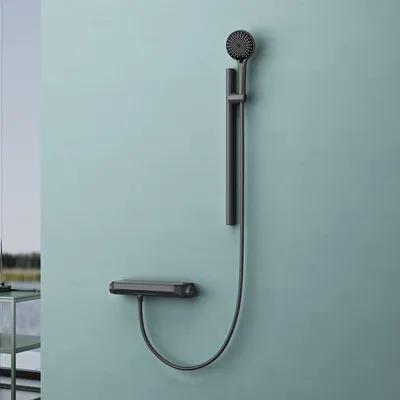 Produktbild von doporro Duschsystem mit Thermostat Duscharmatur Duschgarnitur mit Regendusche und 3 Strahlarten Duschkopf Höhenverstellbar Grau Duschsystem9