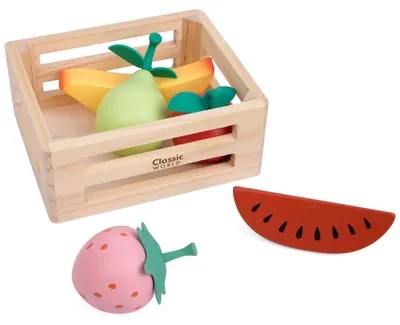 Produktbild von Classic World – Holzobst-Set im Korb, 6-teilig