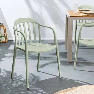 Produktbild von riess-ambiente In- und Outdoor Stuhl STUDIO ITALIA salbei stapelbar wetterfest Gartenstuhl mit Armlehnen