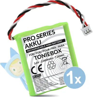 Produktbild von Wicked Chili Ersatzakku 1x Akku für Toniebox, 50AA5S Pro Series Ersatz-Akku Batterie für original Tonies Musikbox (mit Mossgummi Pad, 2.000 mAh NiMH-Akku 3,6V)