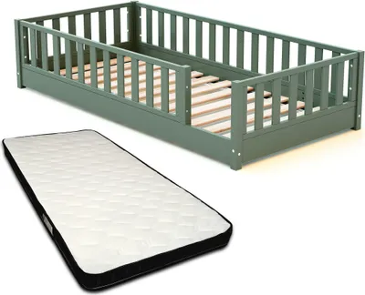 Image de JURABABY - Lit au sol enfant SONHO avec matelas - 90x190 - Vert sauge