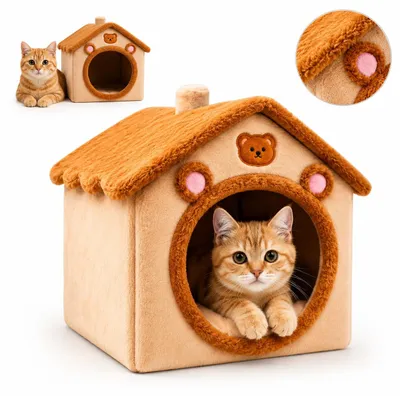Zdjęcie produktu dla Domek dla kota – buda dla kota i psa – 45 x 45 x 40 cm – zdejmowany dach – wyjmowana poduszka – legowisko dla zwierząt